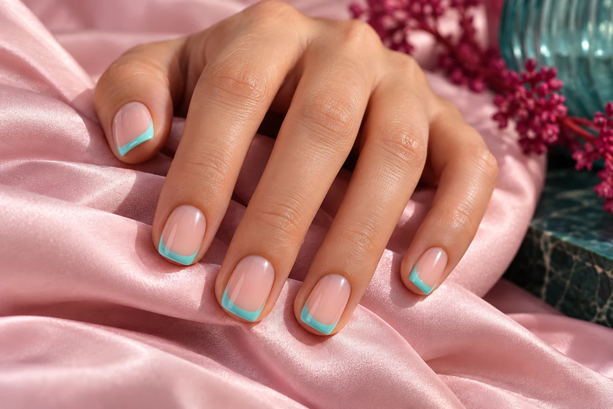 KI-generierte Inspiration: türkisfarbene French-Tips